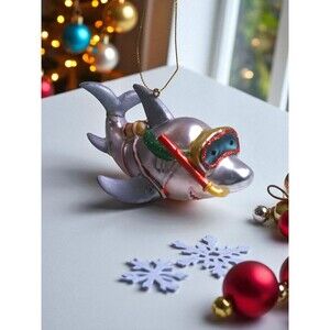 Adventurous Snorkeling Shark Blown Glass Christmas Ornament - 5" Wide